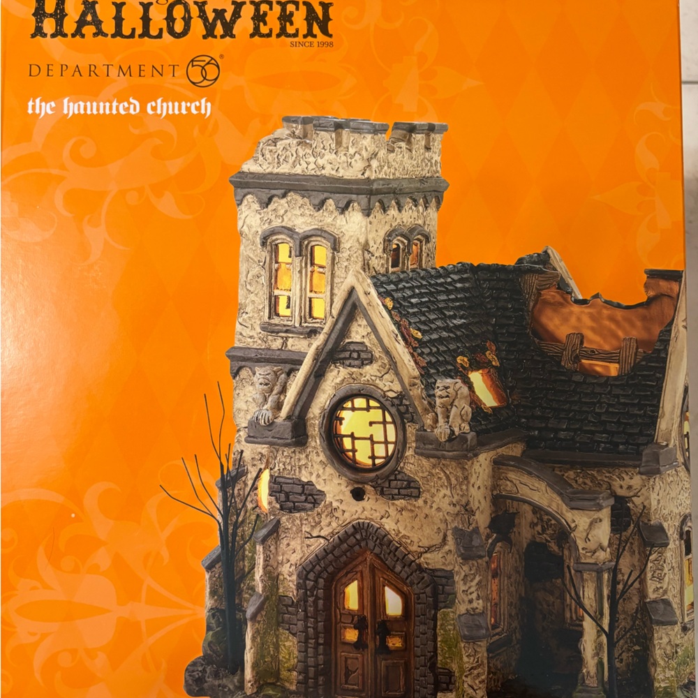 Department 56 Halloween Gothic Church with Orange Accents